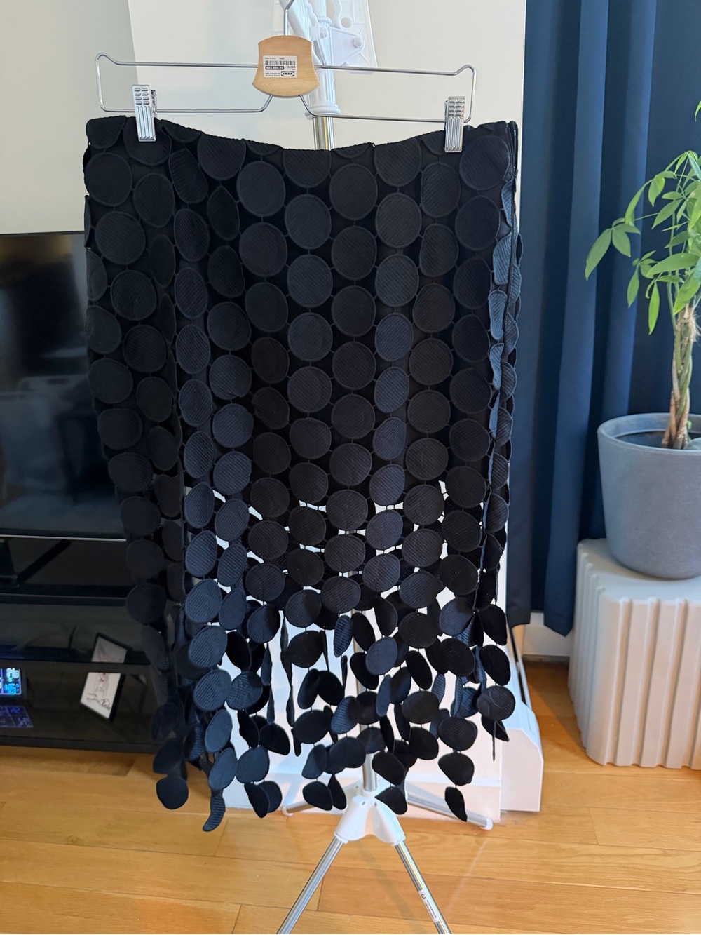 Black Midi Skirt with Round Appliqué Detail